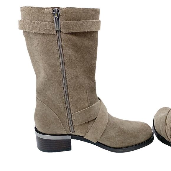 Vince Camuto Walleya Taupe Suede Motorcycle Boots Sz 7.5 - Picture 5 of 15